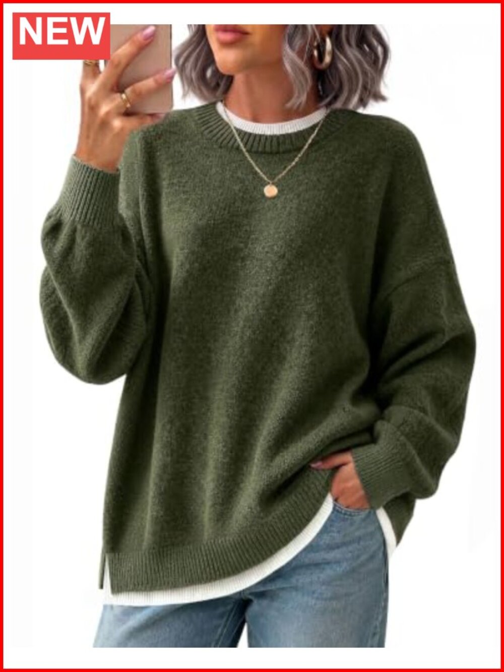 Womens Oversized Sweater Pullover Faux Layered Knit Texture Fall Winter Long